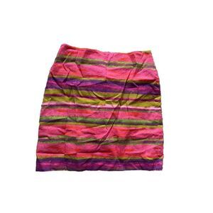 Ann Taylor Skirt Striped Pink Green Pencil Short Purple 6
